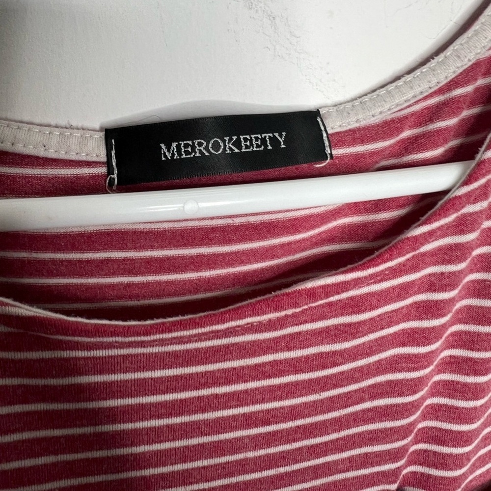 MEROKEETY Striped High Waist T Shirt Midi Dress with Pockets Size Large/X-Large - Picture 3 of 9